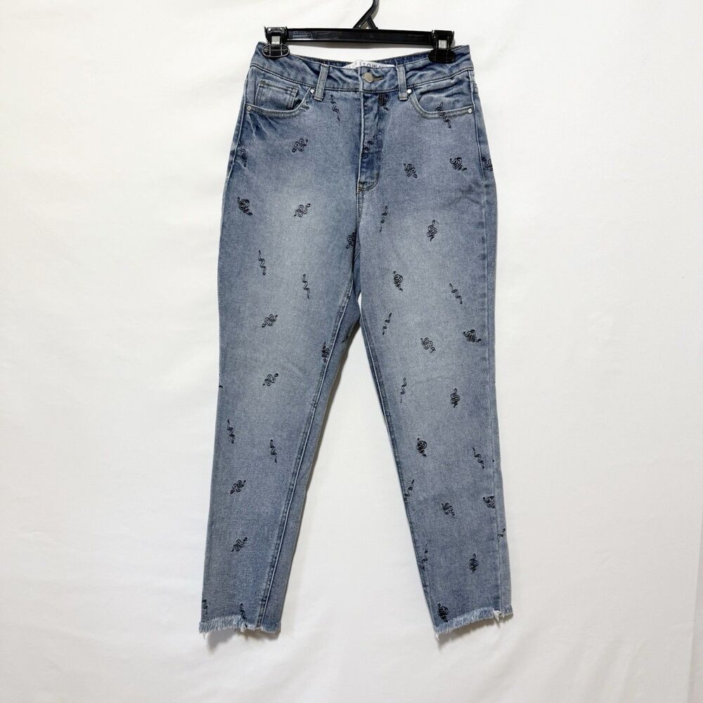 Tinseltown Womens 7 Snake Embroidered Jeans High Rise Raw Hem Ankle Y2K